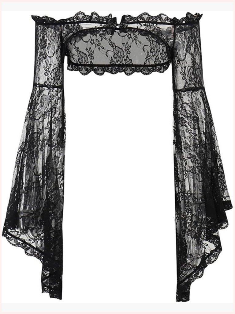 Sheer Mesh Bell Sleeve Crop Top Bolero Shrug